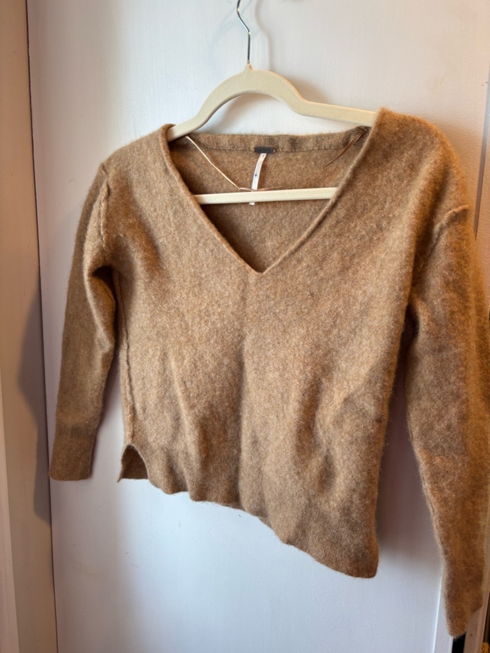Free People V-Neck Sweater in Camel Brown